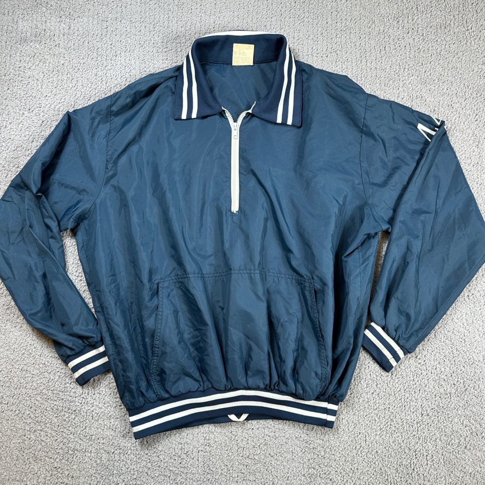 Vintage Windless Mens 44 Navy Blue 1/4 Zip Pullover Jacket Size XXL Made in USA